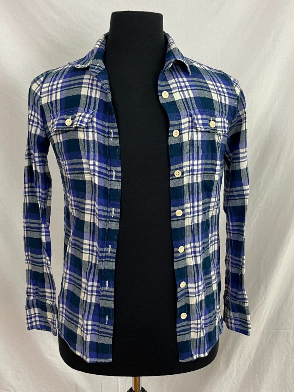 J Crew Blue Plaid soft cotton button up long sleeve shirt size 2